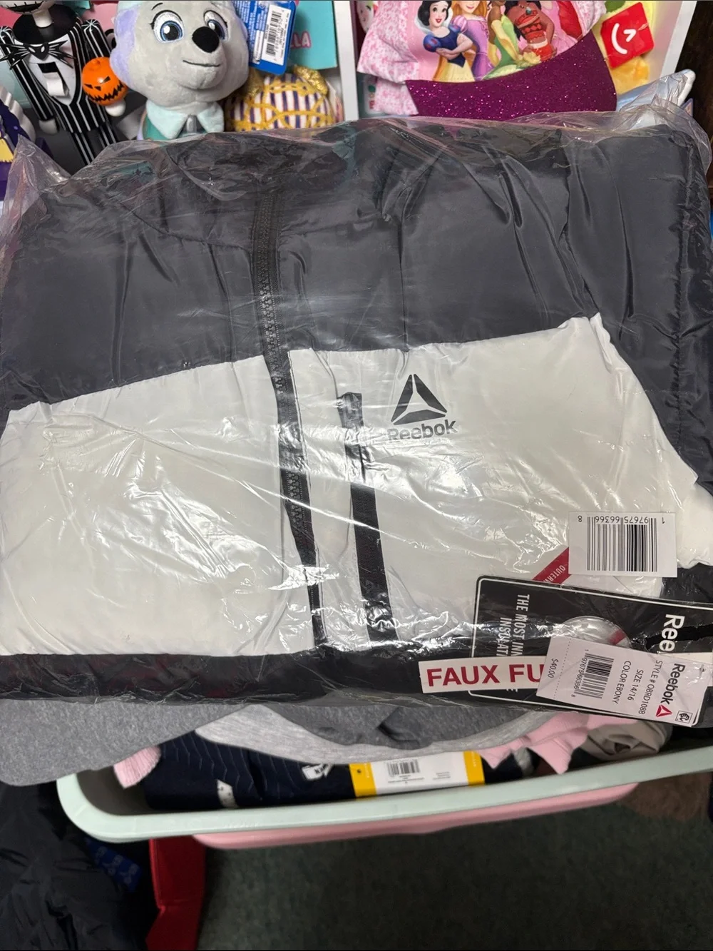 Reebok Kids Black and White Colorblock Puffer Jacket